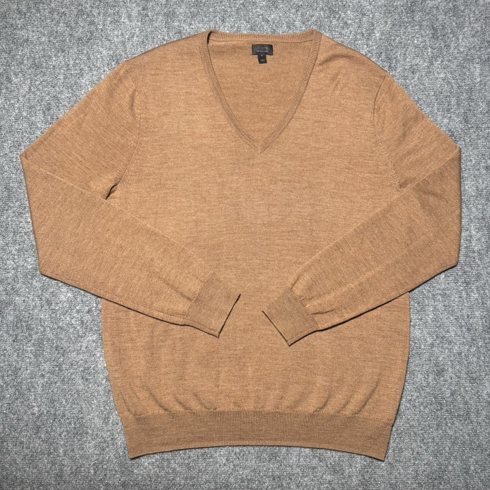 J.Crew Merino Wool Sweater Men Medium Brown V-Neck Classic Preppy Office EUC